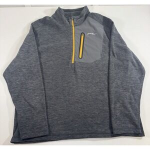 Eddie Bauer Sweater Mens XL Gray Long‎ Sleeve 1/4 Zip Fleece Pullover Outdoors
